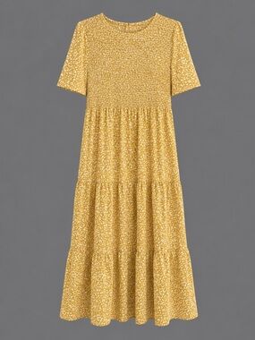 Mustard Smocked Maxi Dress with Tiered Skirt